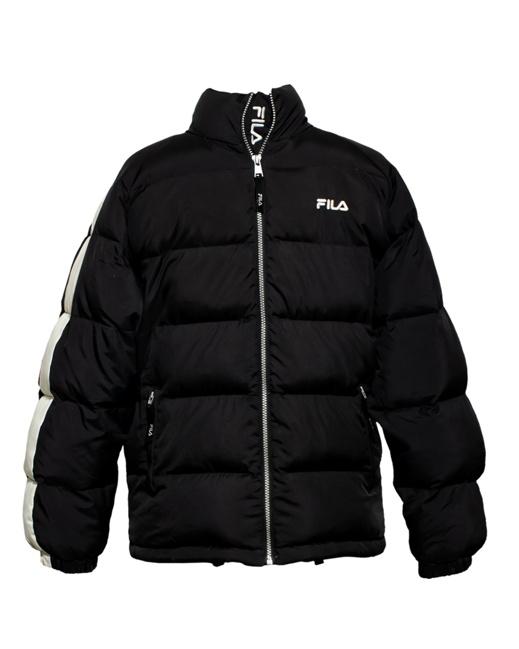 Fila Leszno 90's Vintage Down Puffer Jacket – Black with White Stripes - Premium condition