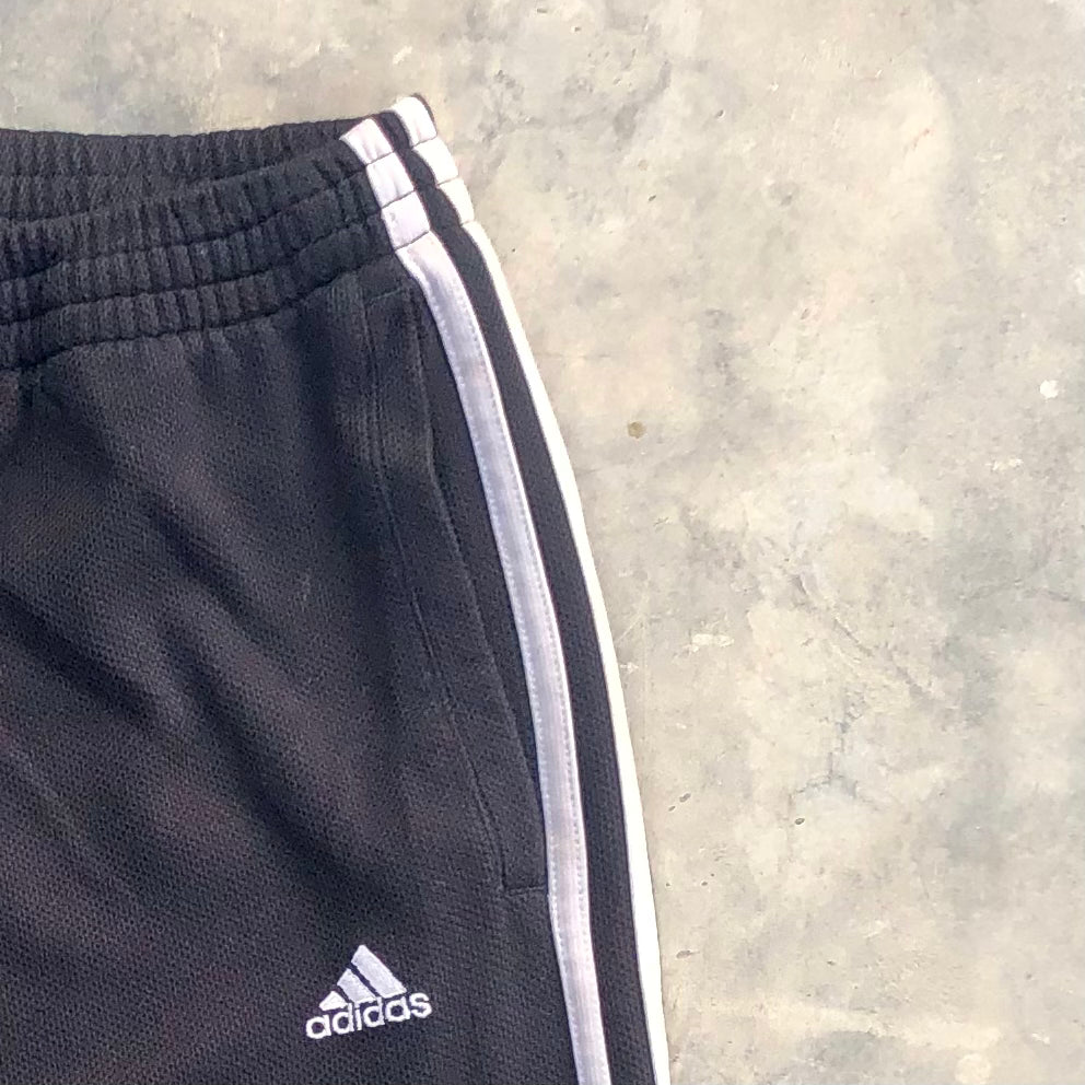 Men’s Black Micro Relaxed Fit Trousers – XL – Three White Stripes