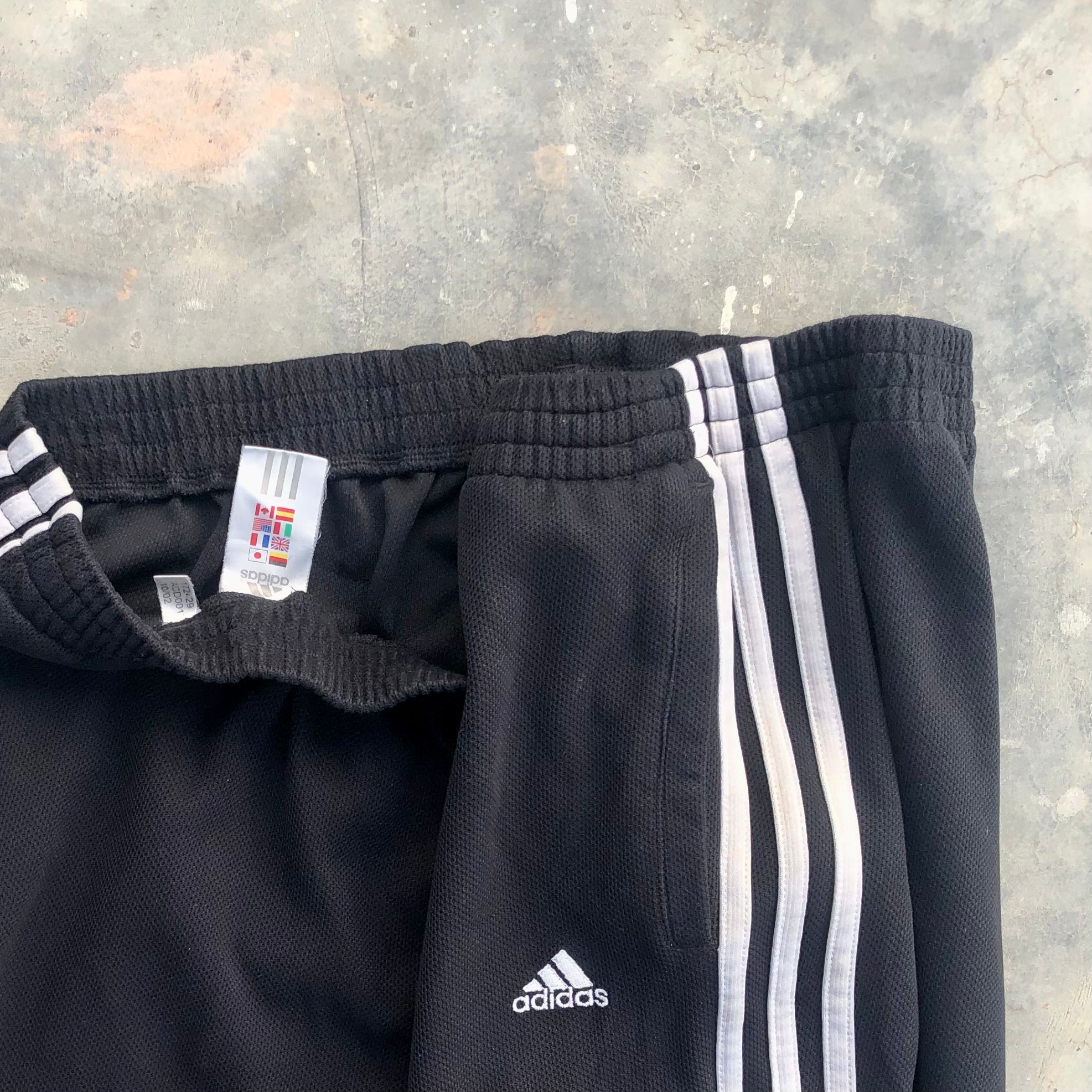 Men’s Black Micro Relaxed Fit Trousers – XL – Three White Stripes