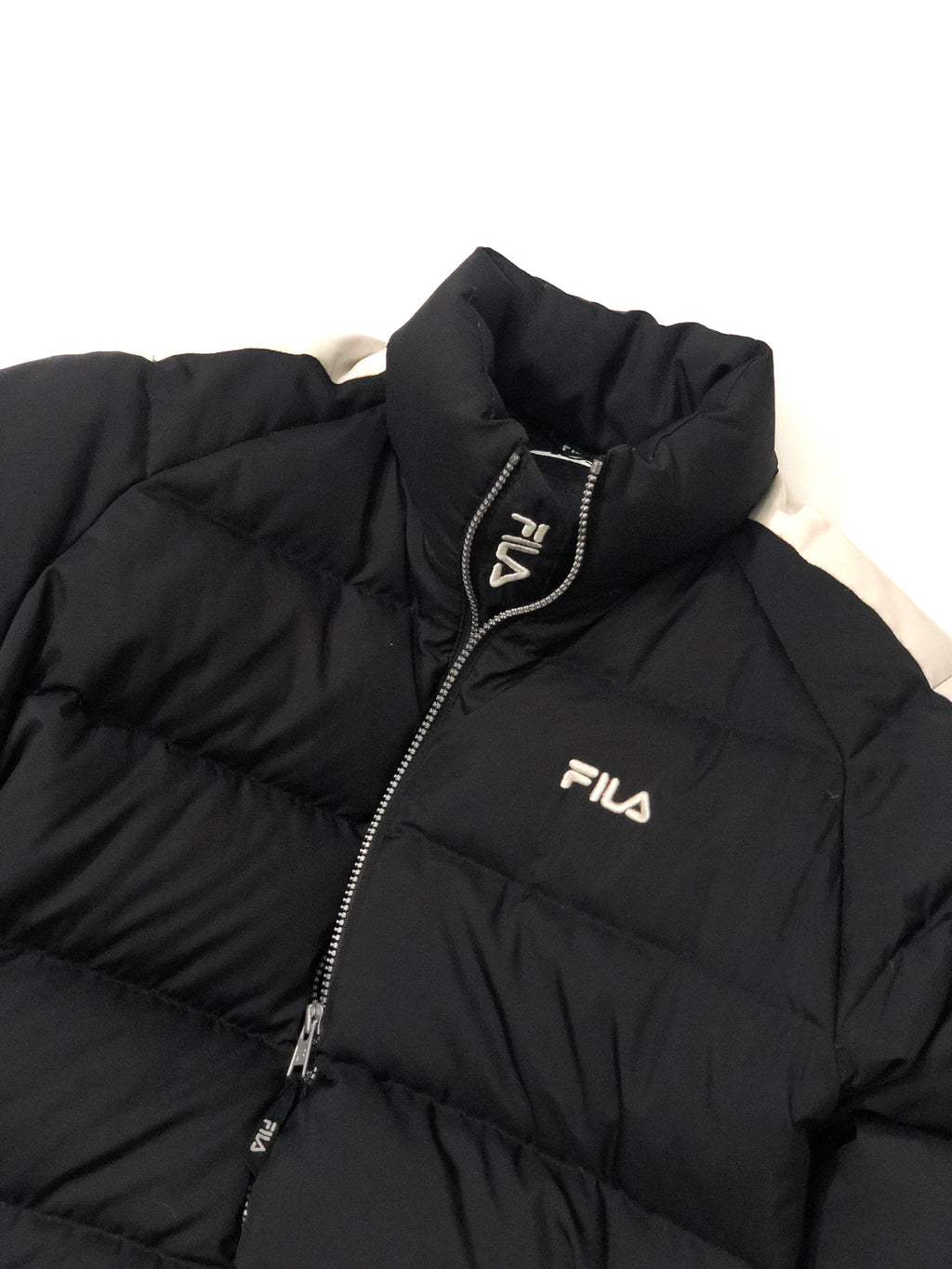 Fila Leszno 90's Vintage Down Puffer Jacket – Black with White Stripes - Premium condition