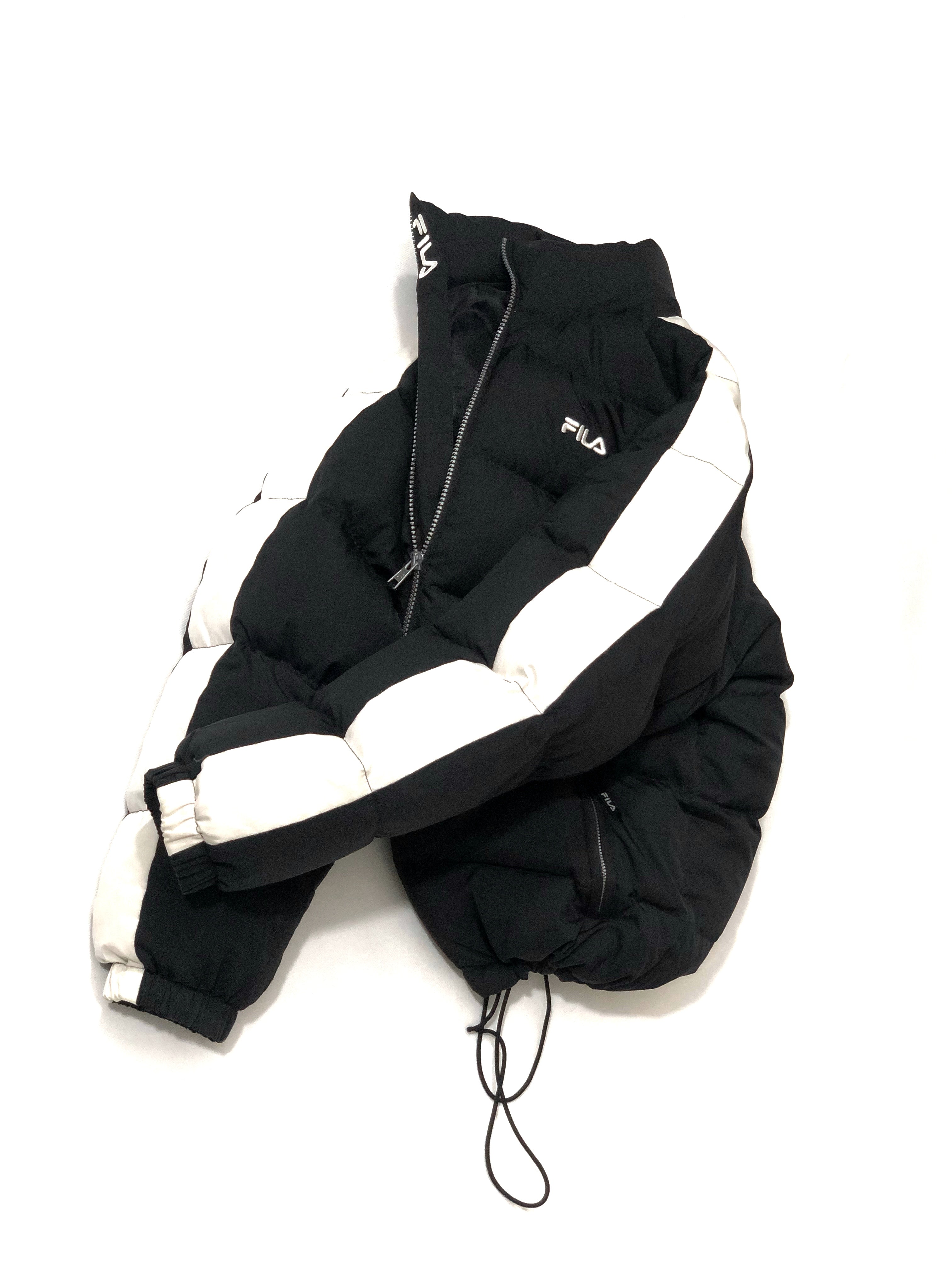 Fila Leszno 90's Vintage Down Puffer Jacket – Black with White Stripes - Premium condition