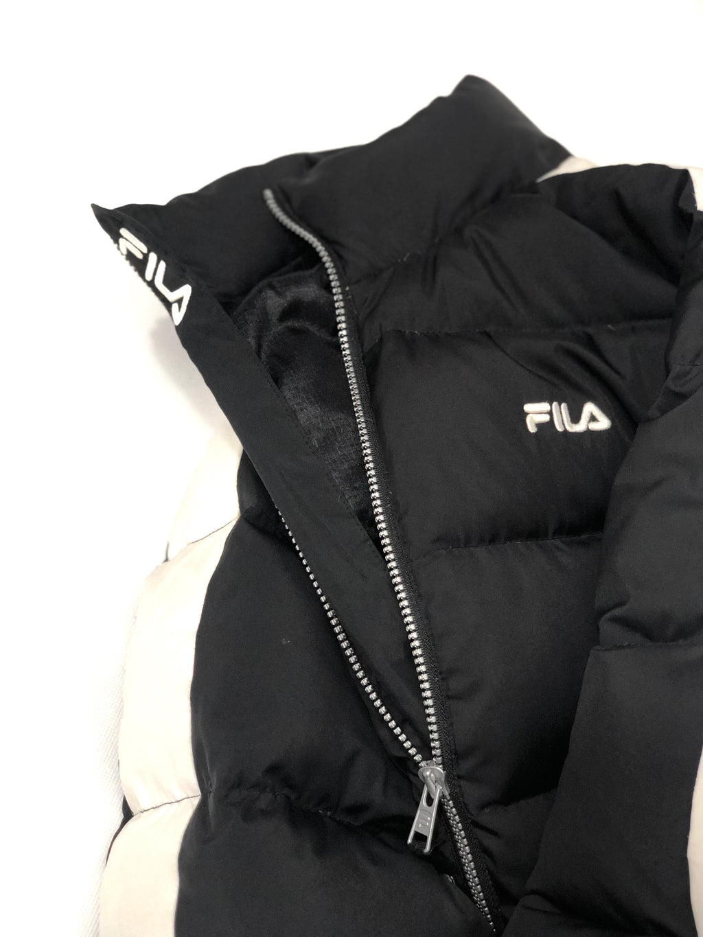 Fila Leszno 90's Vintage Down Puffer Jacket – Black with White Stripes - Premium condition