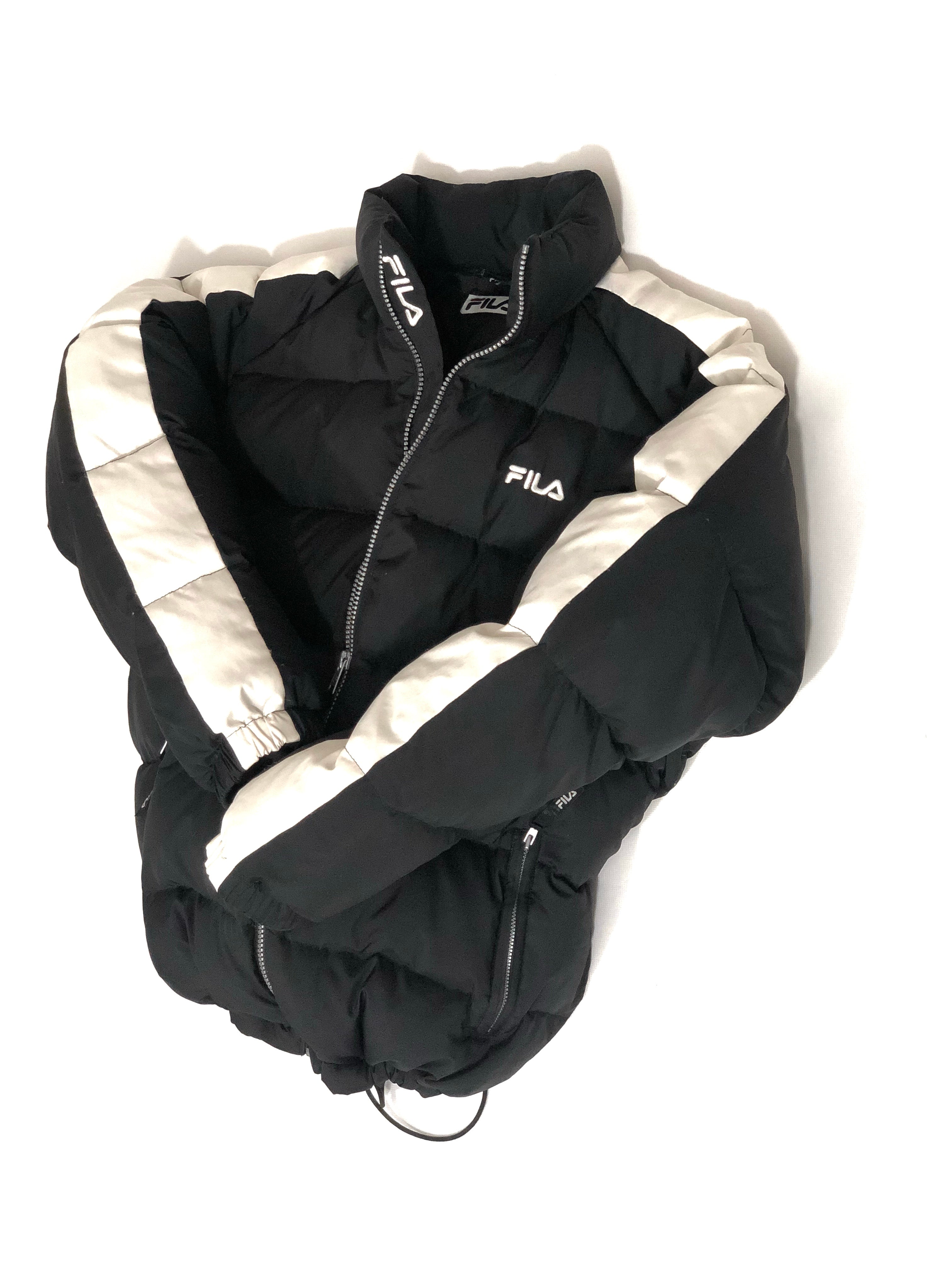 Fila Leszno 90's Vintage Down Puffer Jacket – Black with White Stripes - Premium condition