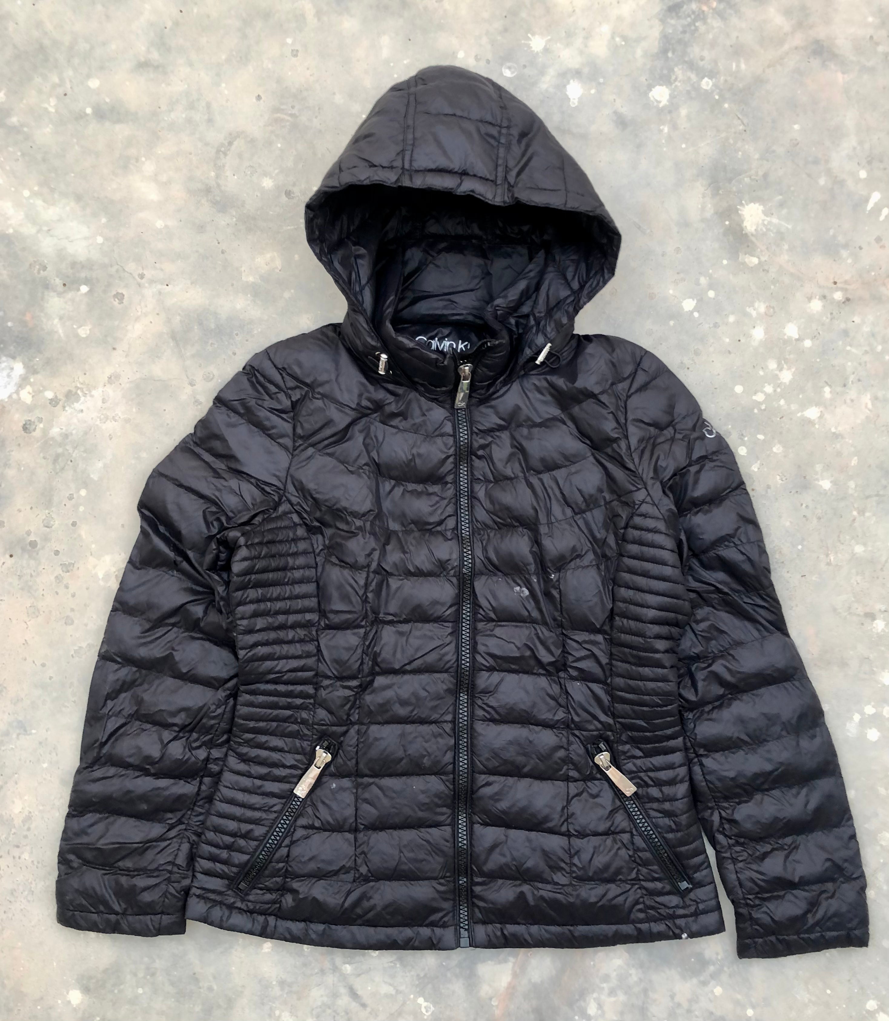 Calvin Klein Premium Down Packable Quilted Hooded Full Zip Puffer Coat – Black