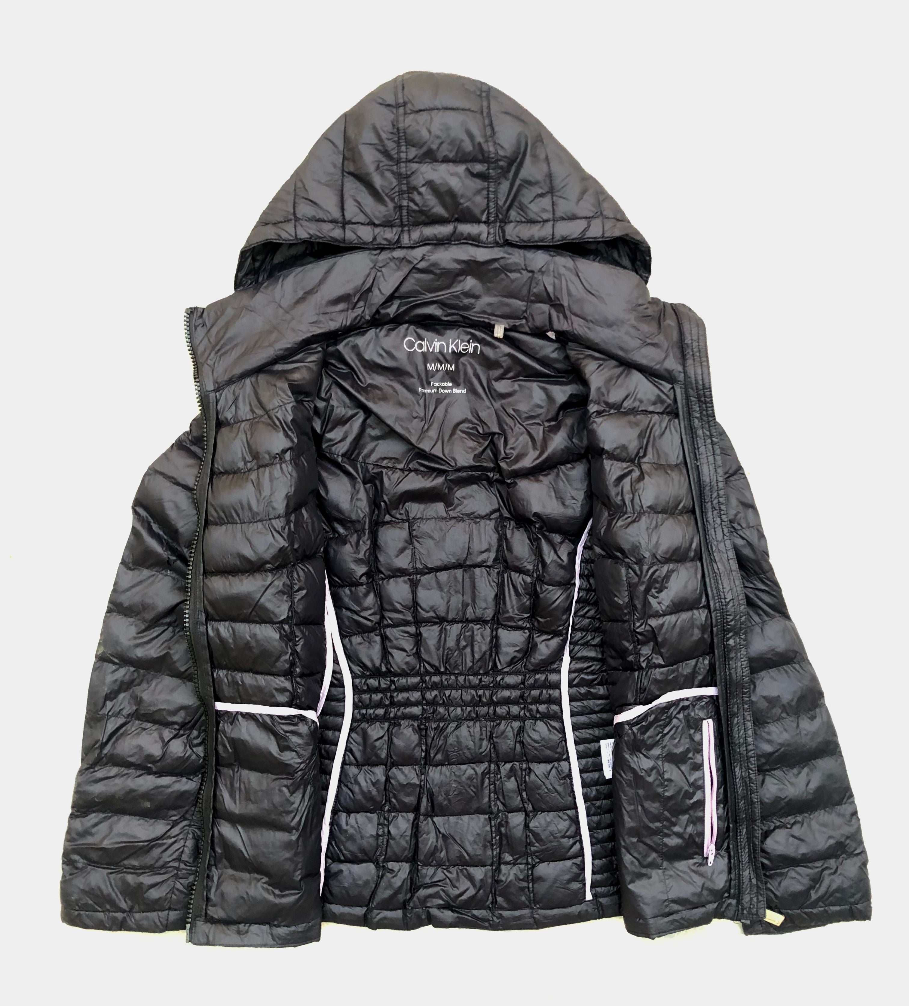 Calvin Klein Premium Down Packable Quilted Hooded Full Zip Puffer Coat – Black