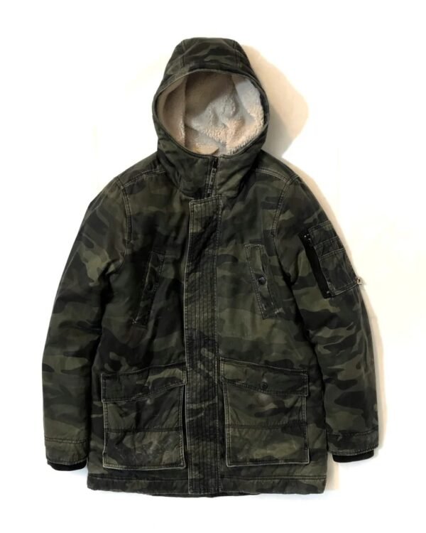 Hollister camo sherpa-lined hooded jacket, front view