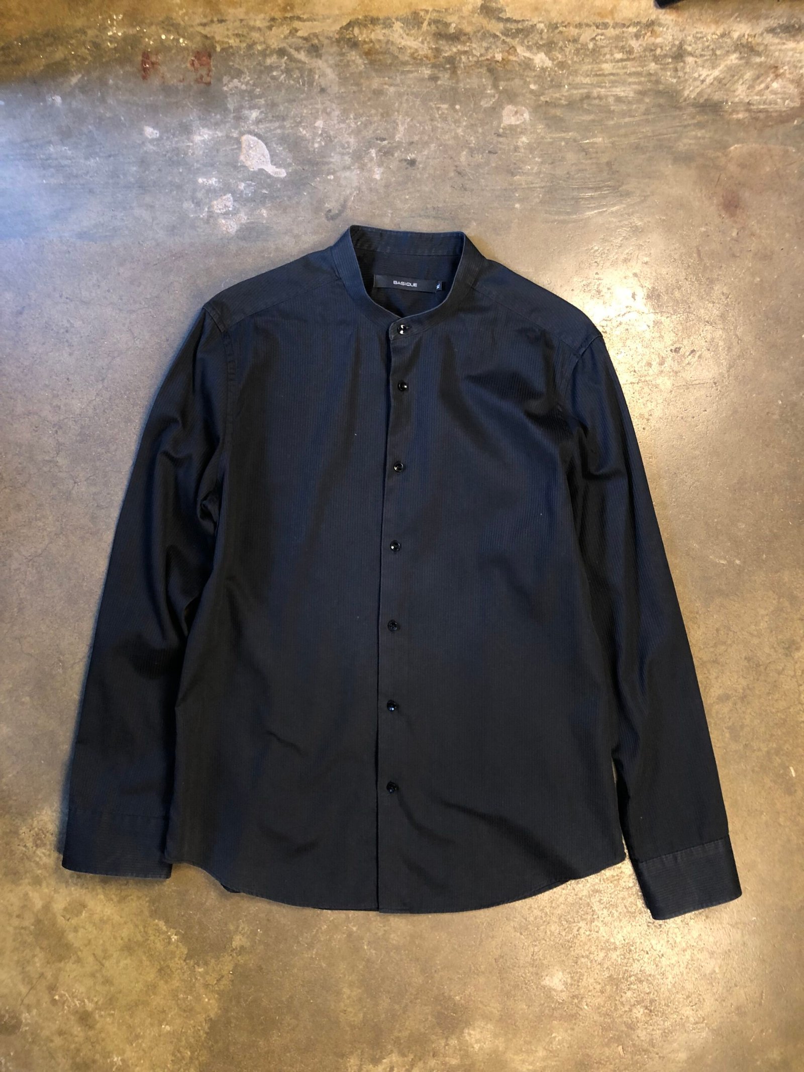 Basique Black Mandarin Collar Shirt – photo 2 Basique Black Mandarin Collar Shirt, men's XL — photo 2