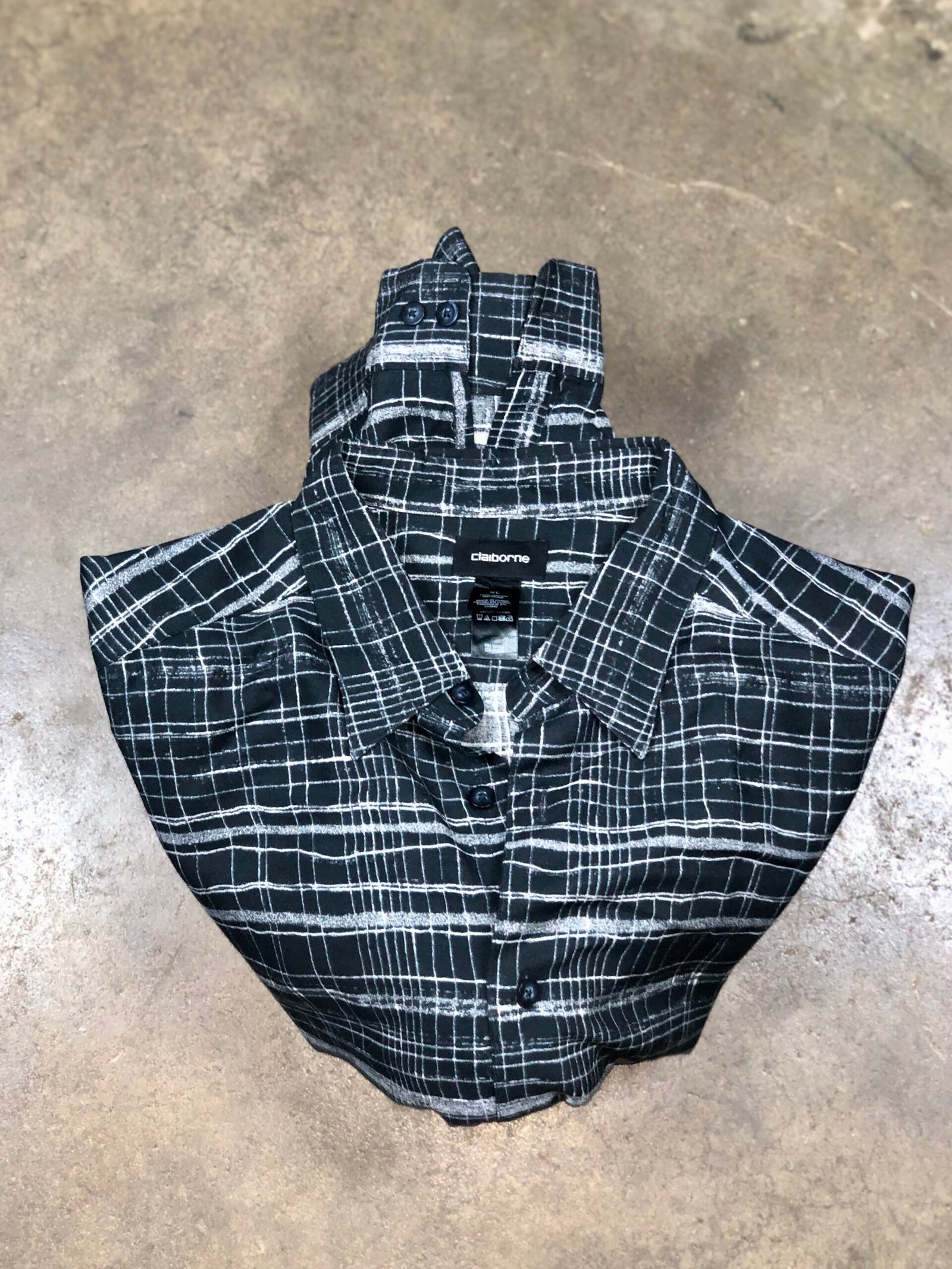 Claiborne Black & White Abstract Grid Rayon Shirt – photo 1 Claiborne Black & White Abstract Grid Rayon Shirt — photo 1