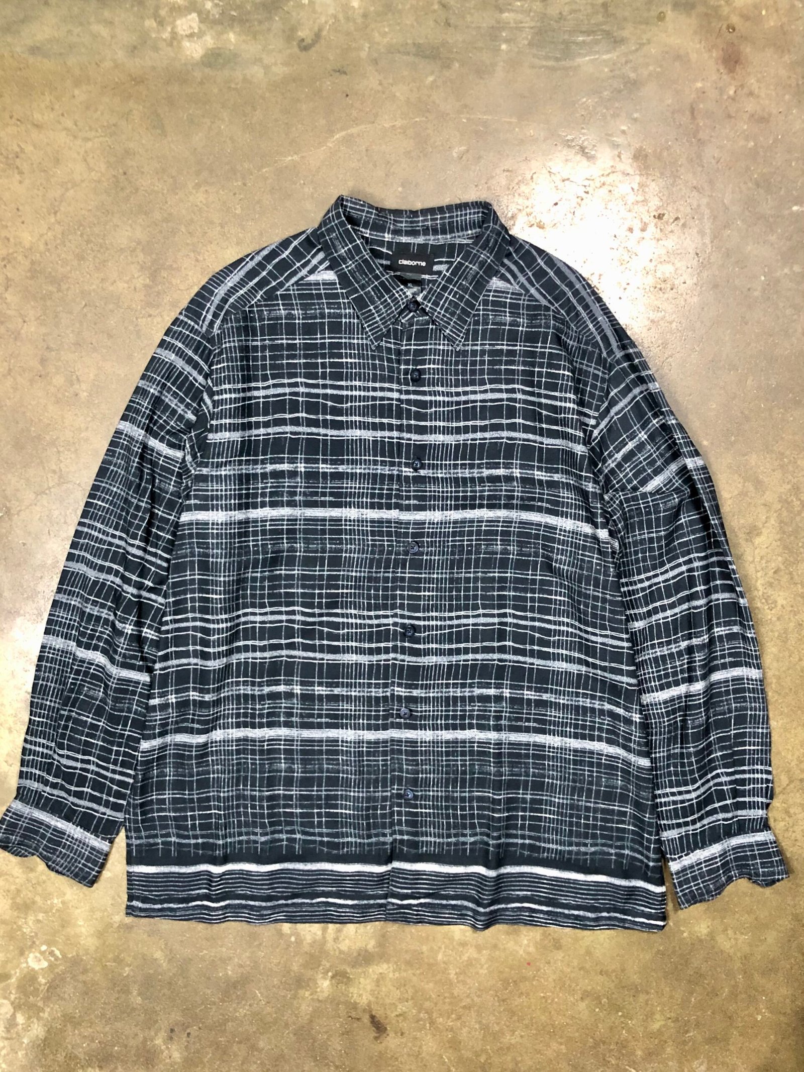 Claiborne Black & White Abstract Grid Rayon Shirt – photo 2 Claiborne Black & White Abstract Grid Rayon Shirt — photo 2