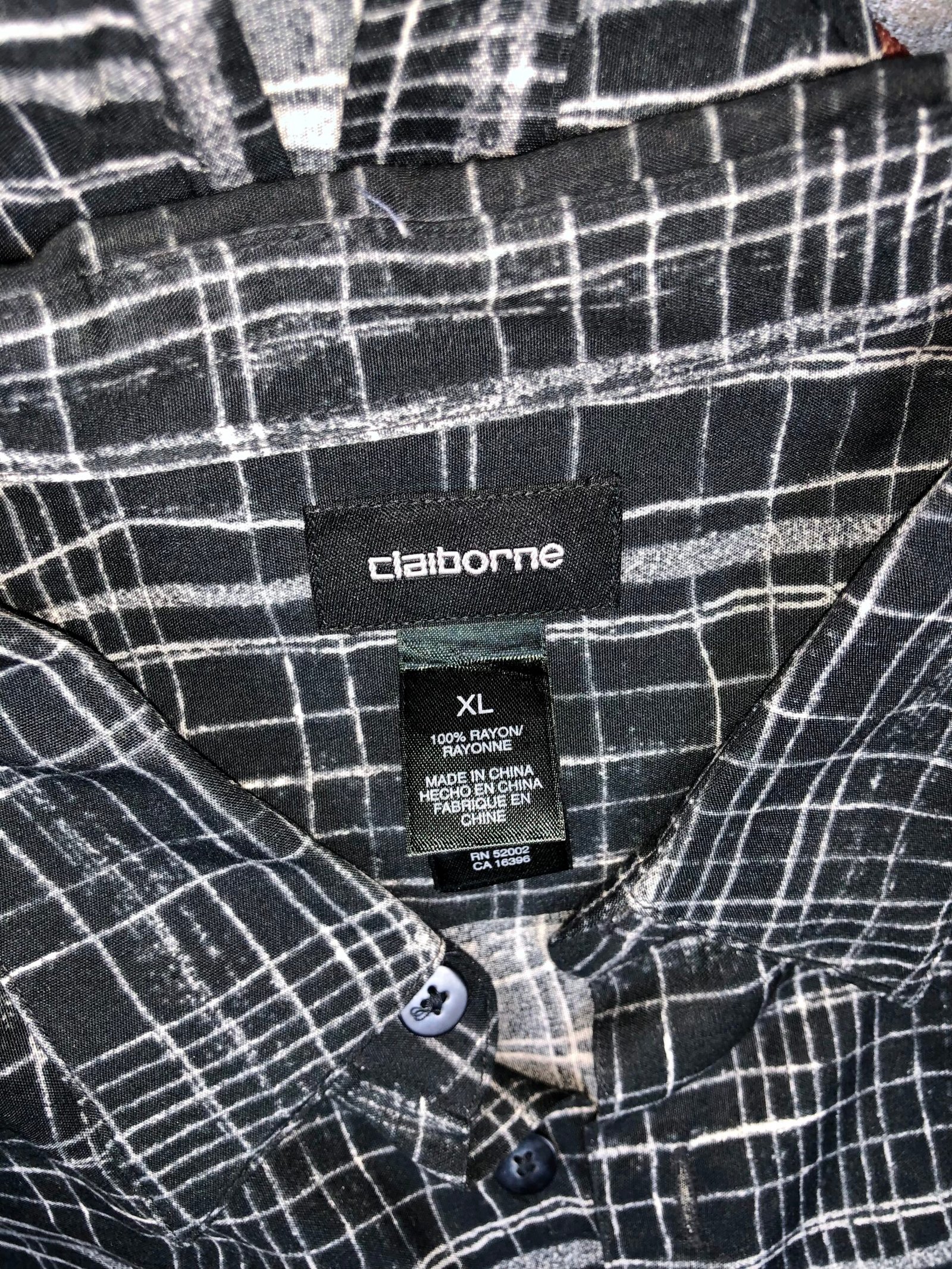 Claiborne Black & White Abstract Grid Rayon Shirt – photo 3 Claiborne Black & White Abstract Grid Rayon Shirt — photo 3
