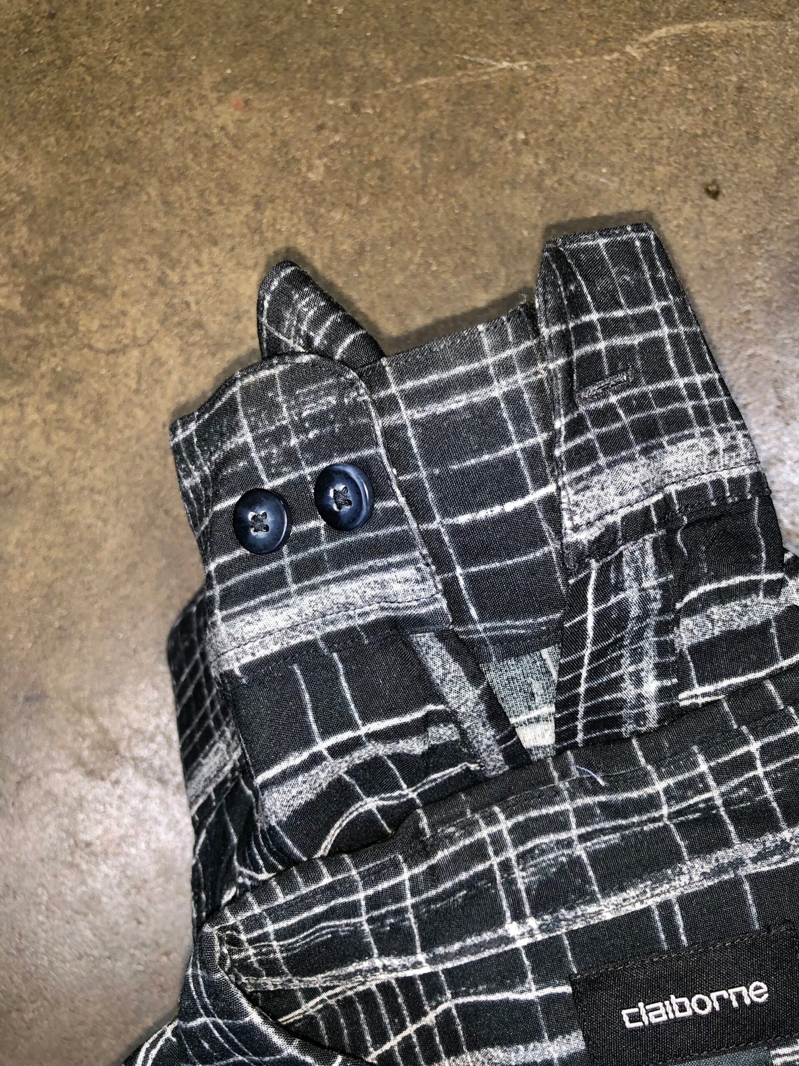Claiborne Black & White Abstract Grid Rayon Shirt – photo 5 Claiborne Black & White Abstract Grid Rayon Shirt — photo 5