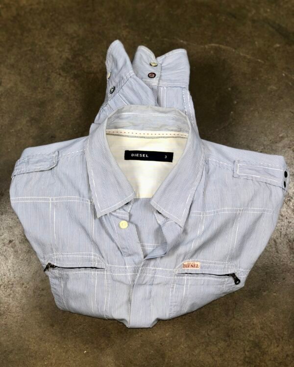 Diesel Military-Style Blue & White Striped Utility Shirt — photo 1