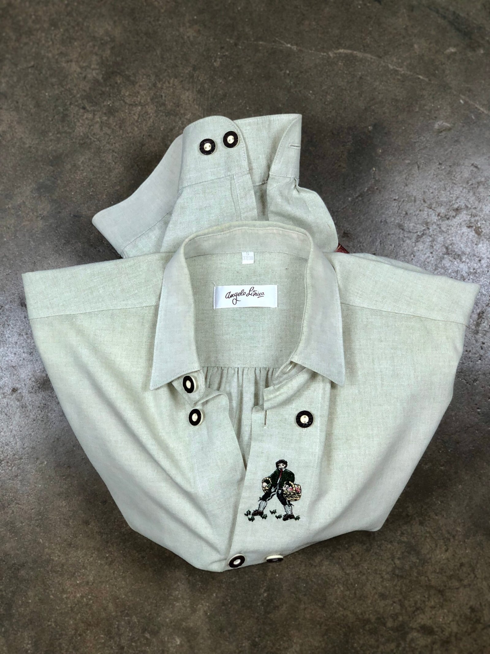 Vintage Angelo Litrico Embroidered Folk-Style Shirt – Sage Green Melange – photo 1 Vintage Angelo Litrico Embroidered Folk-Style Shirt – Sage Green Melange — photo 1
