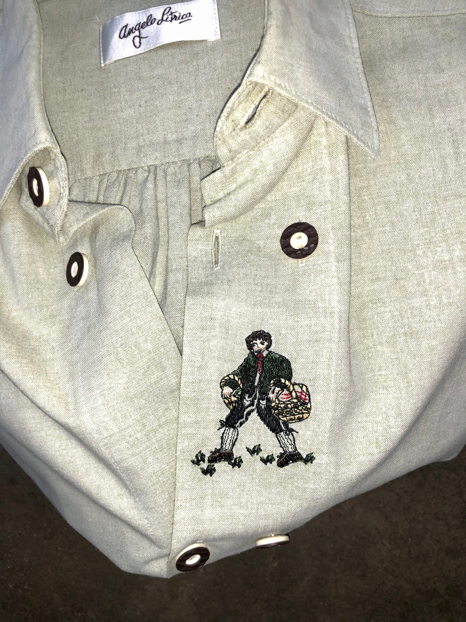 Vintage Angelo Litrico Embroidered Folk-Style Shirt – Sage Green Melange – photo 2 Vintage Angelo Litrico Embroidered Folk-Style Shirt – Sage Green Melange — photo 2