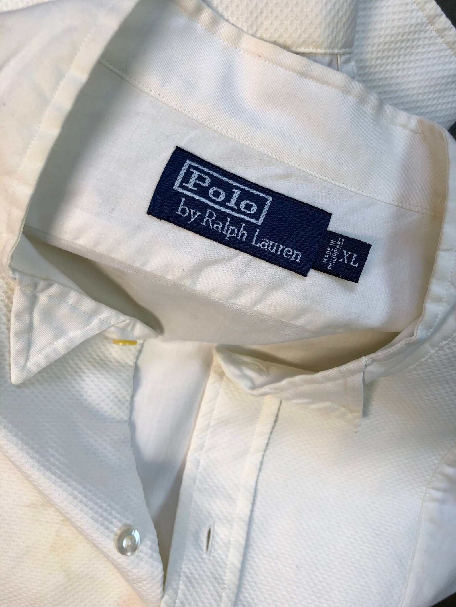 Vintage Polo Ralph Lauren Cream Textured Cotton Shirt – photo 5 Vintage Polo Ralph Lauren Cream Textured Cotton Shirt, men's XL — photo 5