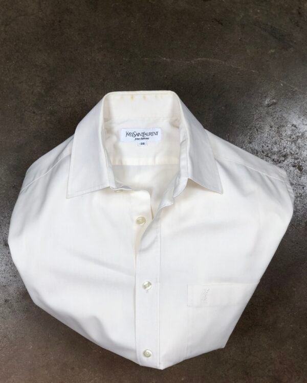 Vintage Yves Saint Laurent Pour Homme Cream Embroidered Logo Dress Shirt — photo 1