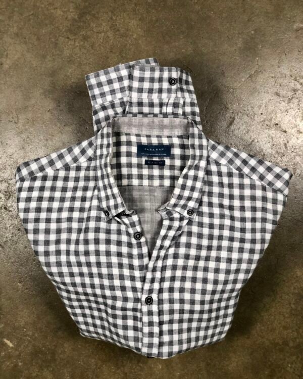 Zara Man grey gingham check shirt, men's S — photo 1